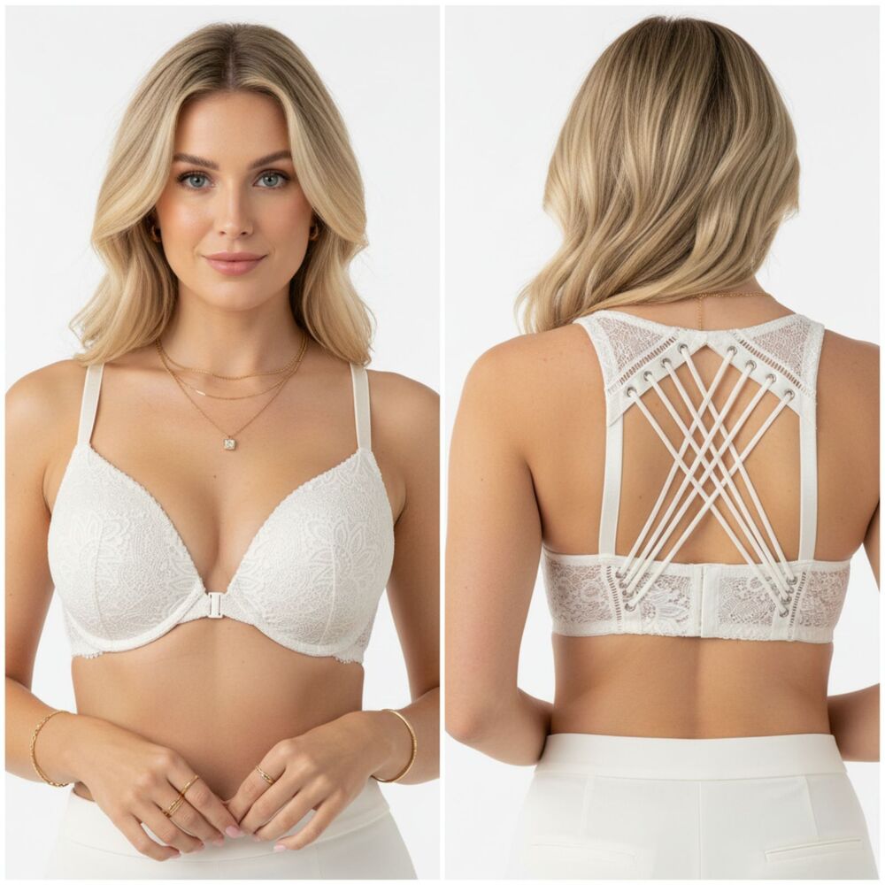 Victoria’s Secret Ivory Very Sexy Strappy Racerback Padded Underwire Bra 34DDD
